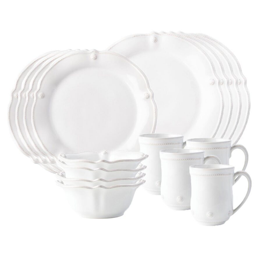 Textured White Flared Sixteen Piece Dinnerware Set