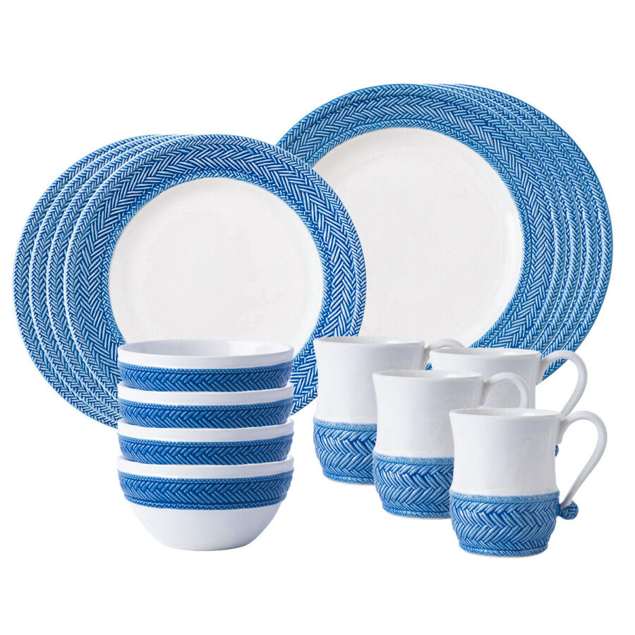 Graceful Delft Blue Sixteen Piece Dinnerware Set