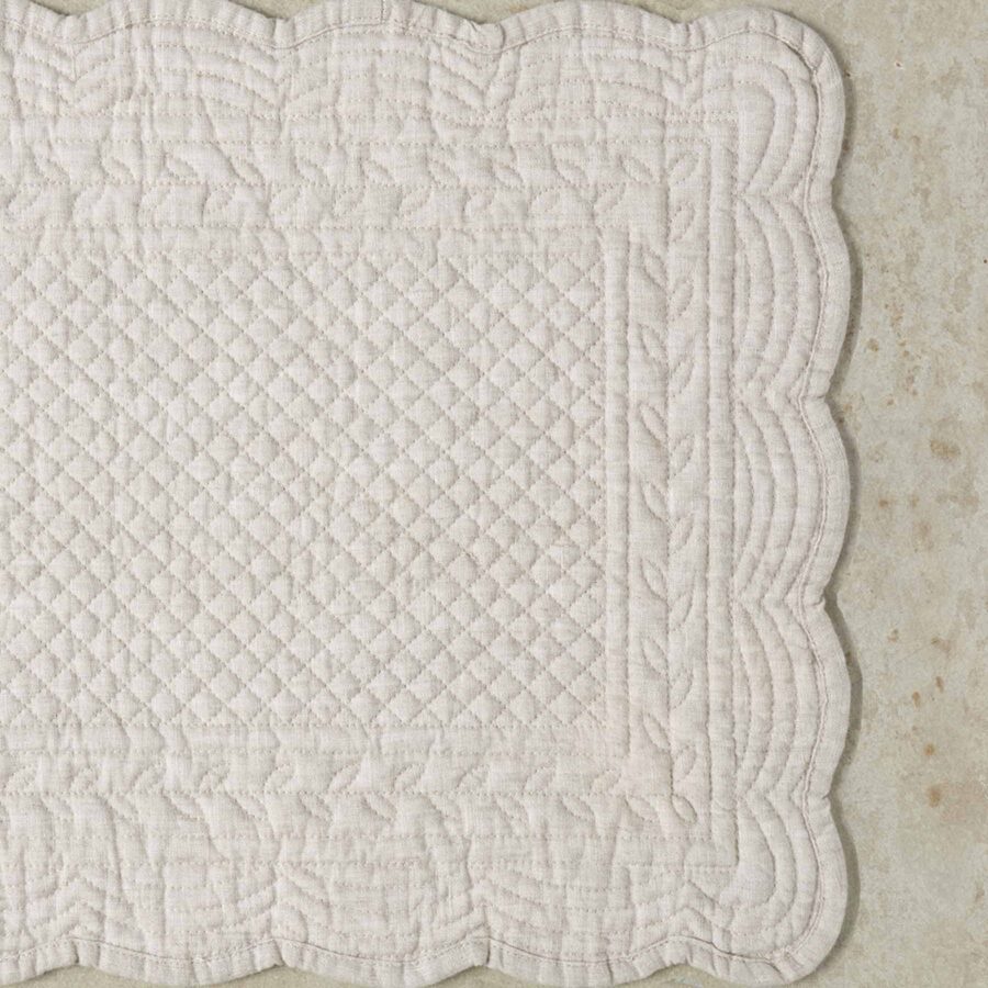 Embroidered Linen Dining Placemat Set in Natural